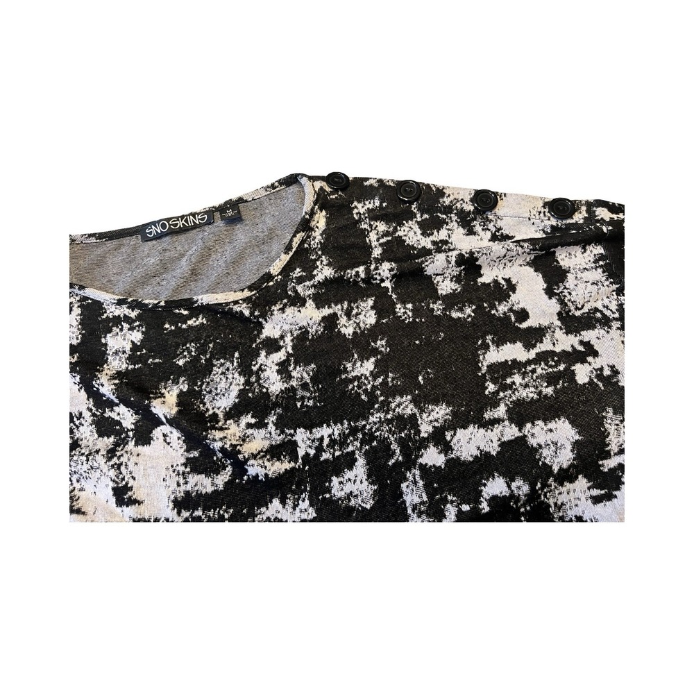 Sno Skins Womens Black White Abstract Print Shoulder Button Knit Top Medium - Picture 2 of 5